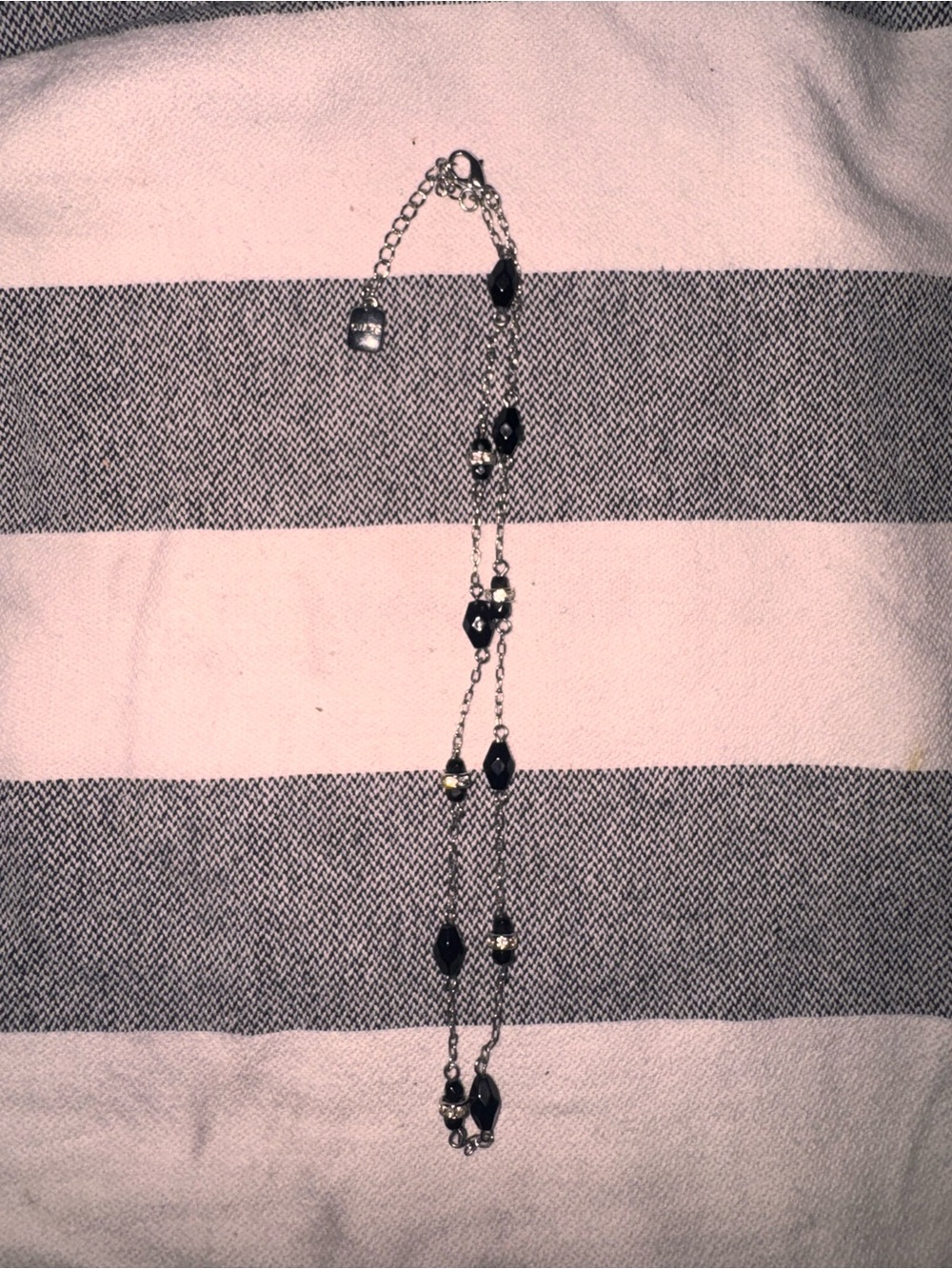 Chaps Silver-Tone Necklace with Black Beads